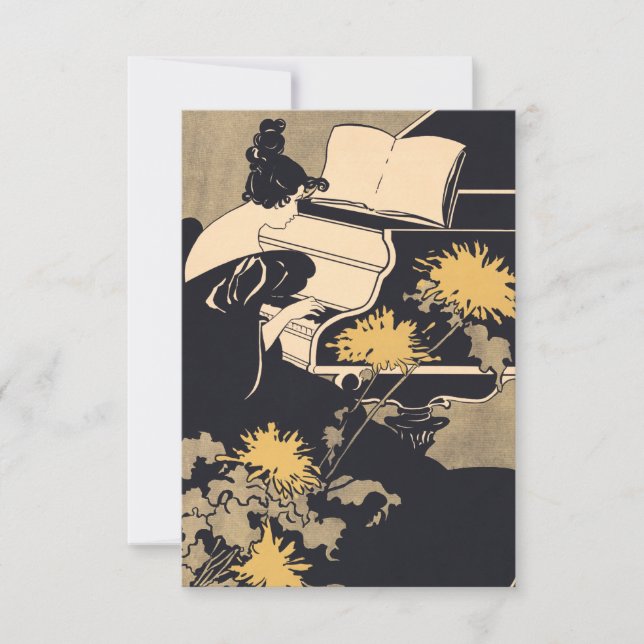 Tarjeta De Agradecimiento Miss Träumerei Jugando Piano, Ethel Reed (Anverso)