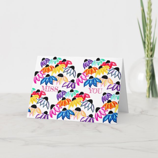 Tarjeta De Agradecimiento MISS YOU en Echinacea Note Card<Blank Inside> (Anverso)