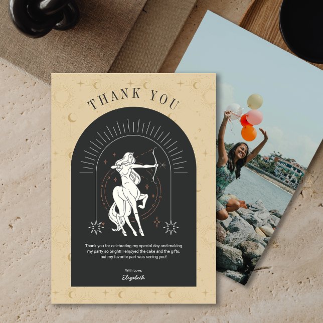 Tarjeta de agradecimiento mística para el Arco sag (Mystic Sagittarius Zodiac Arch Thank You Card)