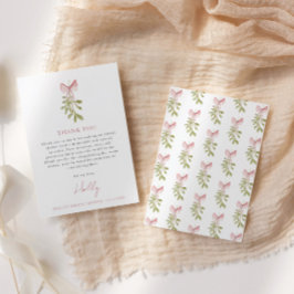Tarjeta De Agradecimiento Mistletoe Dusty Rosa Bow Bridal Shower