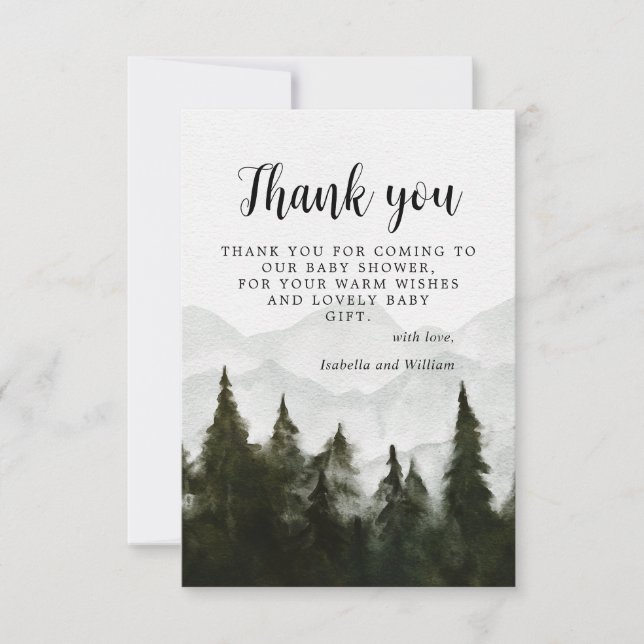 Tarjeta De Agradecimiento Misty Forest Baby Shower Gracias (Anverso)