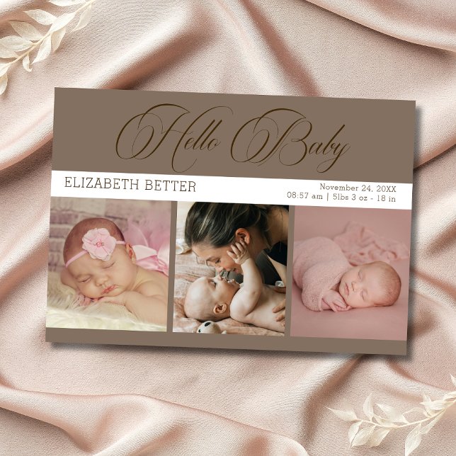 Tarjeta De Agradecimiento Mocha Brown Hello Baby Three Photos Baby Thank You (Subido por el creador)