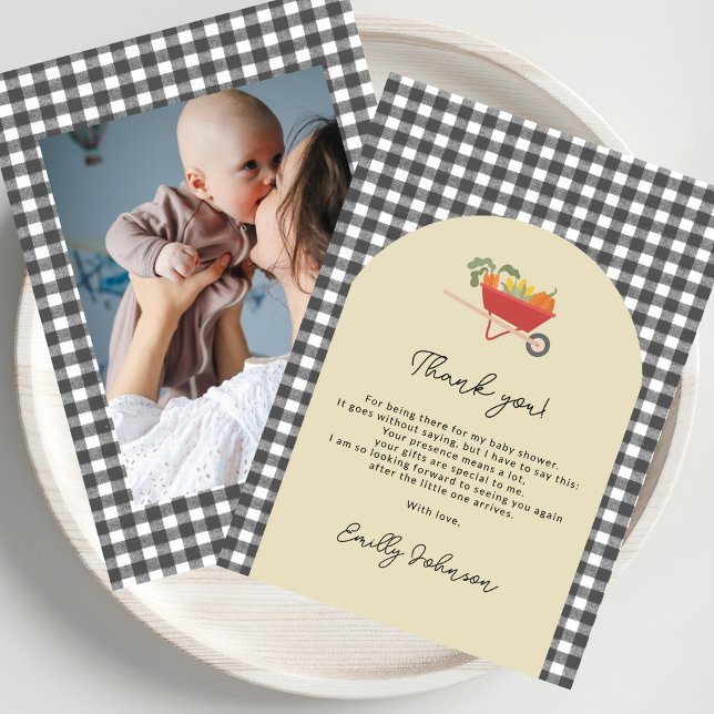 Tarjeta De Agradecimiento MoCountry Rustic Gray Gingham Baby Shower (Subido por el creador)