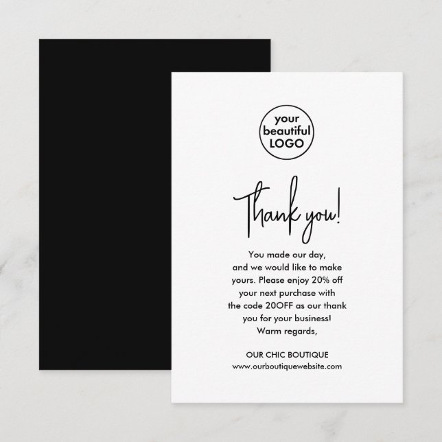 Tarjeta De Agradecimiento Mod Black Customer Apreciation Business Gracias (Anverso / Reverso)