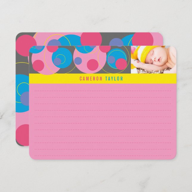 Tarjeta De Agradecimiento Mod Retro Círculos Bubullidos Dots Pink Blue Kids  (Anverso / Reverso)