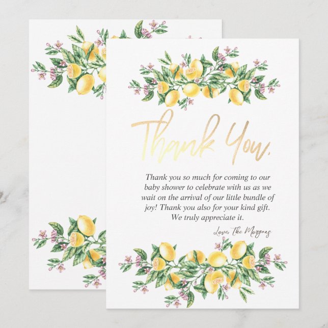 Tarjeta De Agradecimiento Moda Acuarela Lemones Flores Botánicas (Anverso / Reverso)