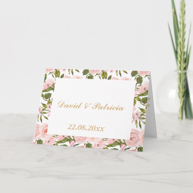 Tarjeta De Agradecimiento Moda acuarela Rústico Boda floral rosa (Anverso)