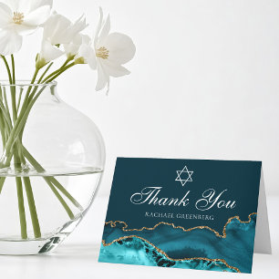 Tarjeta De Agradecimiento Moda Agencia Verde azulada de Oro Bat Mitzvah