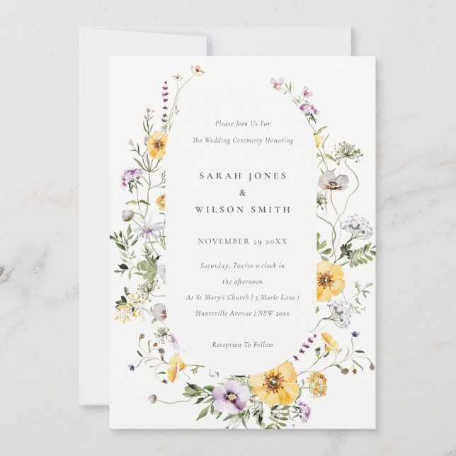 Tarjeta De Agradecimiento Moda Amarillo Lilac Fraude Flora Silvestre Invitac (Anverso)