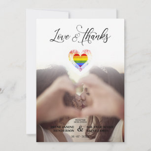 Tarjeta De Agradecimiento Moda Amor y gracias al corazón del orgullo gay LGB
