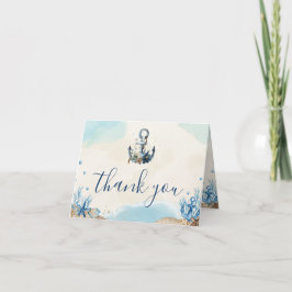 Tarjeta De Agradecimiento Moda Anchor Náutico Playa Boda moderno plegado