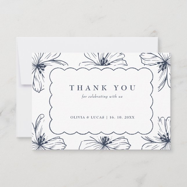 Tarjeta De Agradecimiento Moda Arte Floral Borde Boda moderno (Anverso)