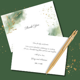 Tarjeta De Agradecimiento Moda artística Moss Green Watercolor Gold Boda