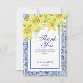 Tarjeta De Agradecimiento Moda Azul Portugués Azulejo Lirio Amarillo Gracias
