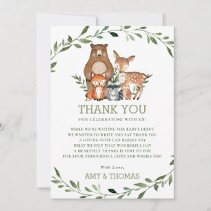 Tarjeta De Agradecimiento Moda Baby Shower de Woodland Animals Forest Greene