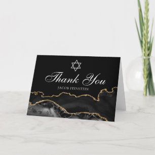 Tarjeta De Agradecimiento Moda Bar judío Mitzvah Black Gold Star of David