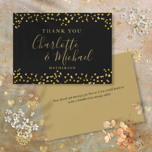 Tarjeta De Agradecimiento Moda Black Gold Hearts Confetti Signature Script