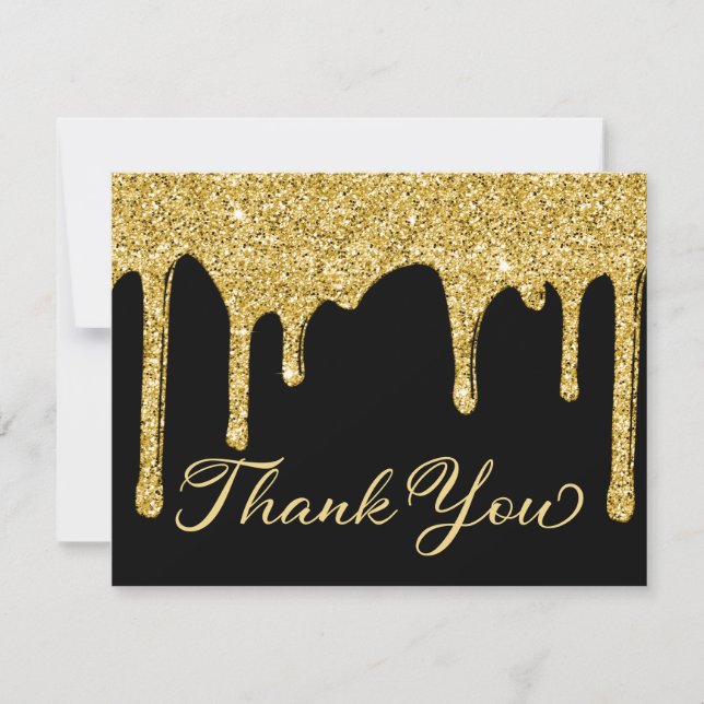 Tarjeta De Agradecimiento Moda Black Gold Purpurinas Dris Fiesta Gracias (Anverso)