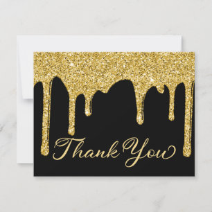 Tarjeta De Agradecimiento Moda Black Gold Purpurinas Dris Fiesta Gracias