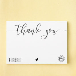 Tarjeta De Agradecimiento Moda blanco negro gracias logo de script código qr