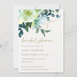 Tarjeta De Agradecimiento Moda Blue Green Floral Leafy Bridal Shower Invite