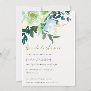 Tarjeta De Agradecimiento Moda Blue Green Floral Leafy Bridal Shower Invite