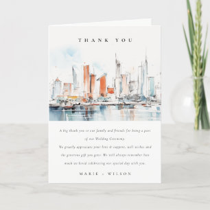 Tarjeta De Agradecimiento Moda Boda de acuarela de Miami Florida Skyline