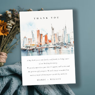Tarjeta De Agradecimiento Moda Boda de acuarela de Miami Florida Skyline
