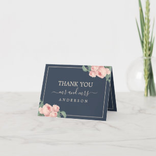 Tarjeta De Agradecimiento Moda Boda de fotografía azul rosa oscuro rosa rosa