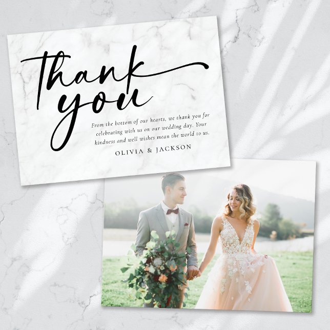 Tarjeta De Agradecimiento Moda Boda de fotografías de escritura moderna (Subido por el creador)