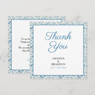 Tarjeta De Agradecimiento Moda Boda de la frontera floral Blue Toile de Jouy