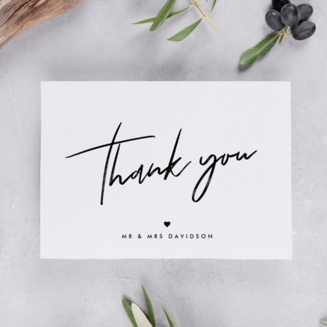 Tarjeta De Agradecimiento Moda Boda personalizado de corazón moderno escrito (Subido por el creador)