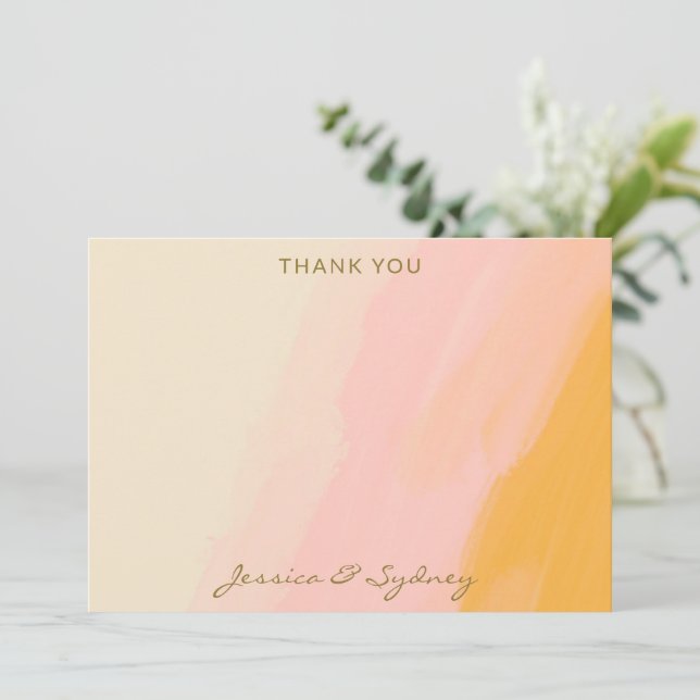 Tarjeta De Agradecimiento Moda Boho acuarela Resumen Boda amarillo rosado (Anverso de pie)
