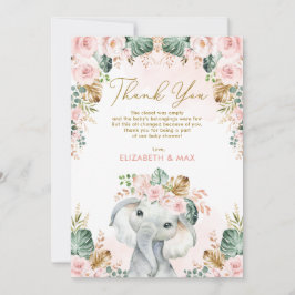 Tarjeta De Agradecimiento Moda Boho Elephant Rubor Pink Floral Baby Shower