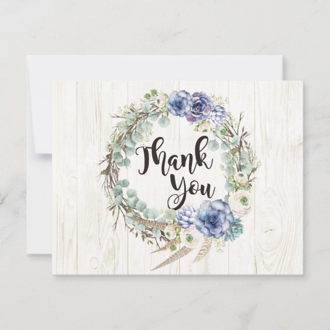 Tarjeta De Agradecimiento Moda Boho Eucalyptus Rustic Gracias (Anverso)