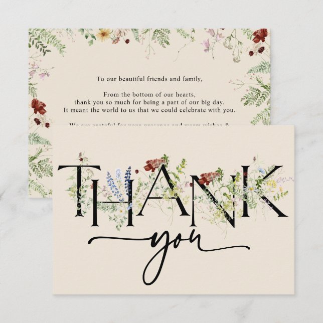 Tarjeta De Agradecimiento Moda Boho Flores salvajes Gracias Cartas (Anverso / Reverso)