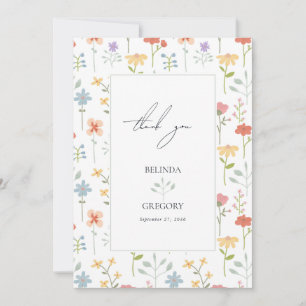 Tarjeta De Agradecimiento Moda Boho Flores silvestres Boda floral moderna