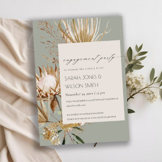 Tarjeta De Agradecimiento Moda Boho Protea Dry Palm Floral Engagement Invite