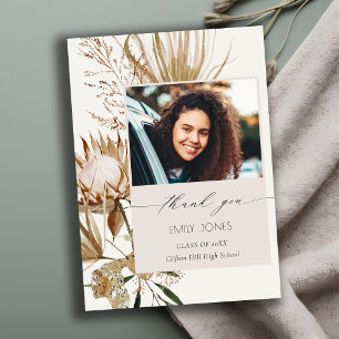 Tarjeta De Agradecimiento Moda Boho Protea Dry Palm Floral Photo Graduation