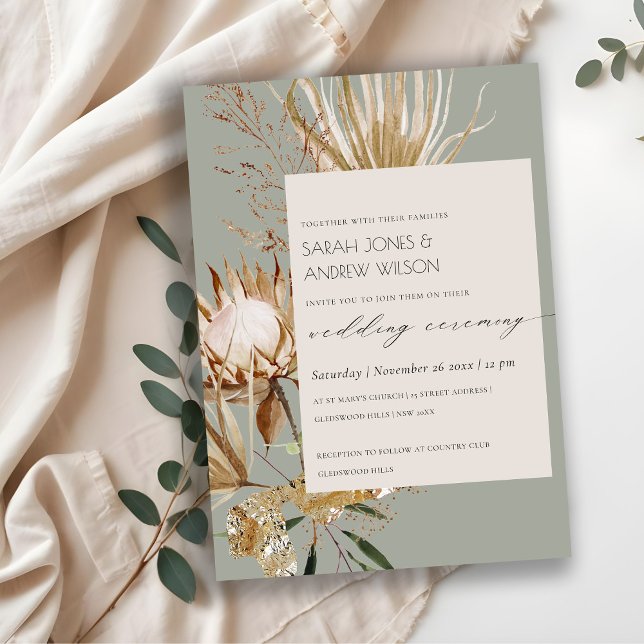 Tarjeta De Agradecimiento Moda Boho Protea Dry Palm Floral Wedding Invitado (Subido por el creador)