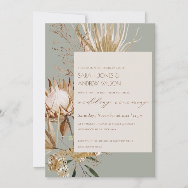 Tarjeta De Agradecimiento Moda Boho Protea Dry Palm Floral Wedding Invitado (Anverso)