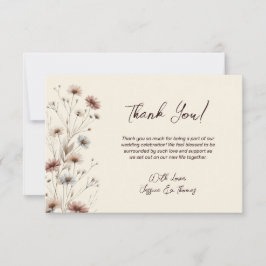 Tarjeta De Agradecimiento Moda Boho simple Wildflowers Cream Boda