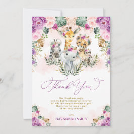 Tarjeta De Agradecimiento Moda Boho Tropical Jungle Animales salvajes Baby S