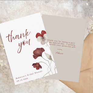 Tarjeta De Agradecimiento Moda Borgoña Botánica Floral Bridal Ducha