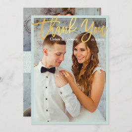 Tarjeta De Agradecimiento Moda Brillante Mint Faux Gold Script Photo You