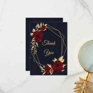 Tarjeta De Agradecimiento Moda burdeos y negro dorado