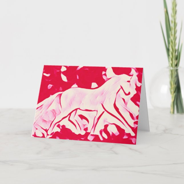 Tarjeta De Agradecimiento Moda Caballo Blanco Rosa Rojo (Anverso)
