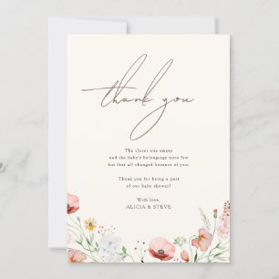 Tarjeta De Agradecimiento Moda caligrafía Boho Wildflower Baby Shower
