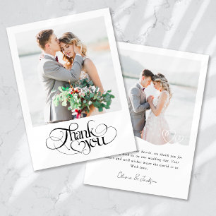 Tarjeta De Agradecimiento Moda Caligrafía cardíaca Boda fotográfico moderno