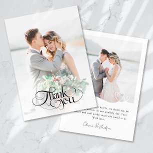 Tarjeta De Agradecimiento Moda Caligrafía cardíaca Boda fotográfico moderno